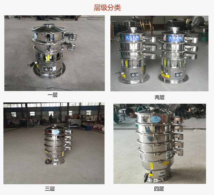 小型不銹鋼振動篩層級展示：一層，兩層，三層，四層等。