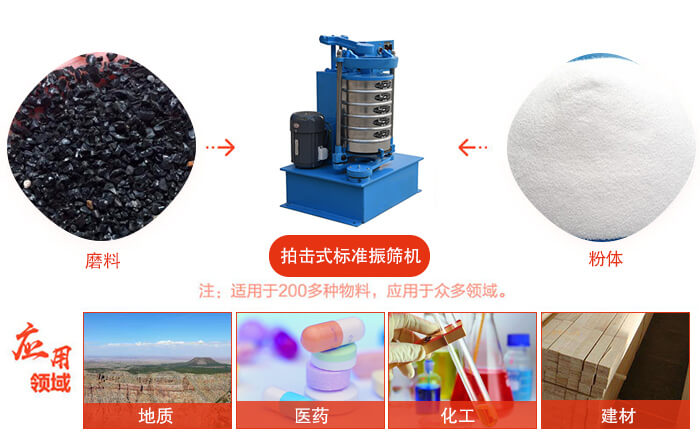 拍擊篩適用于多種物料顆粒狀，粉狀，不規(guī)則物料的篩分。